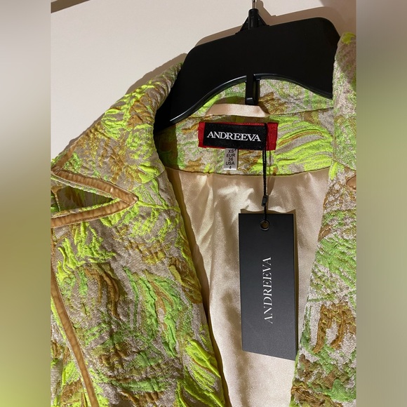 ANDREEVA Mint Jacqueline Jacket With Detachable Ostrich Feather Cuffs Sz XS - Picture 13 of 14